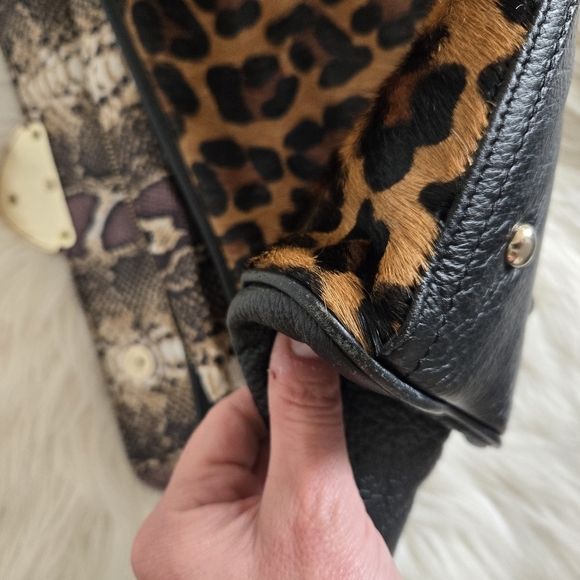 Aqua Madonna black leather and leopard print cowhide sachel - Picture 7 of 9